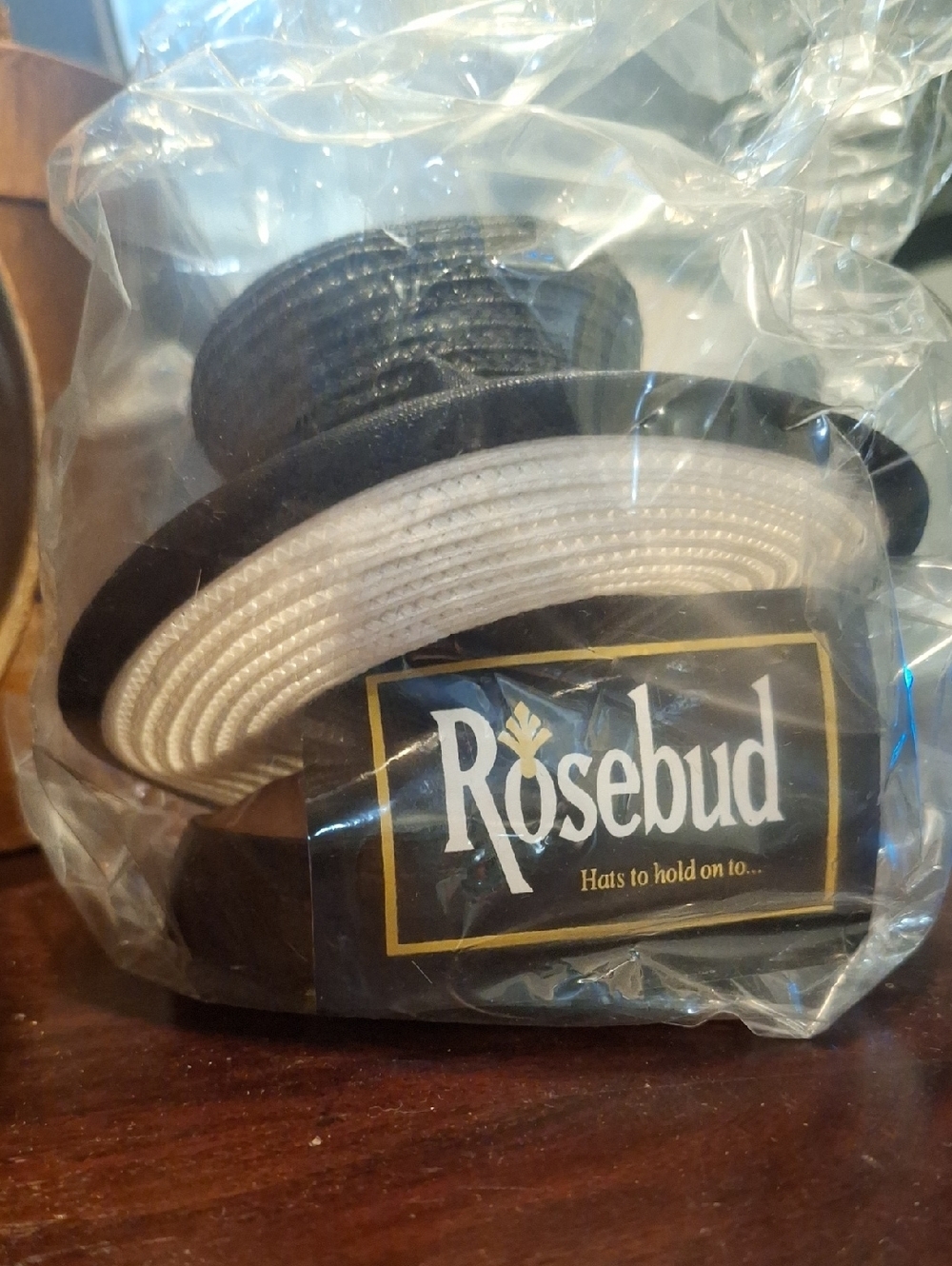 Harriet Rosebud Black Diva Mini Hat On Bust Black and White Straw Hat #3102